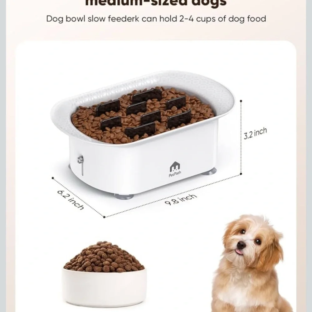 Double Layer Slow Feeder Dog Bowl - White